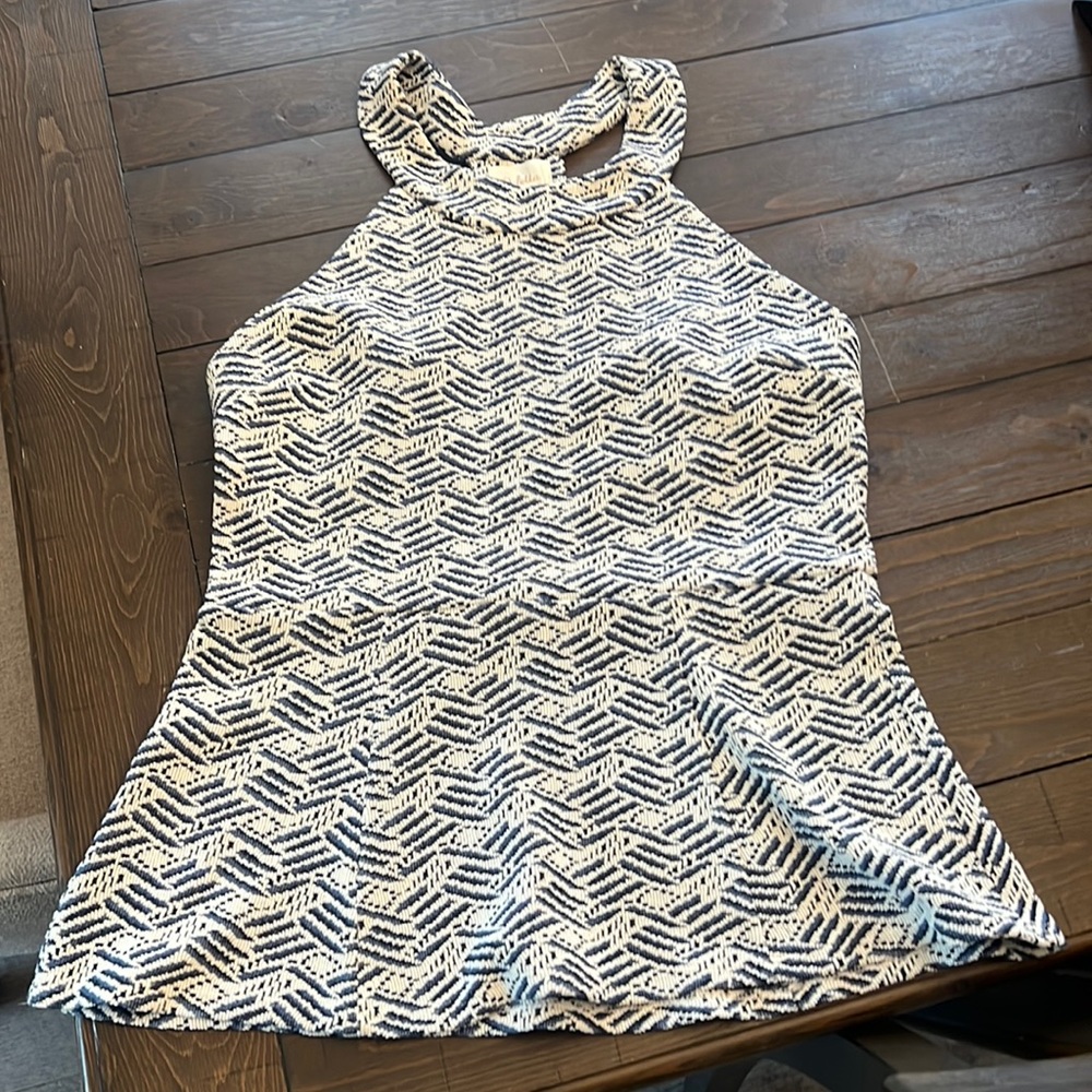 BLUE AND CREAM HALTER PEPLUM TOP